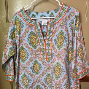 Gretchen Scott Designs Blue Paisley Tunic with Orange Trim